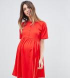 Asos Maternity Button Front Short Sleeve Smock Dress - Red