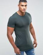 Asos Longline Muscle T-shirt With Curved Hem In Green - Green