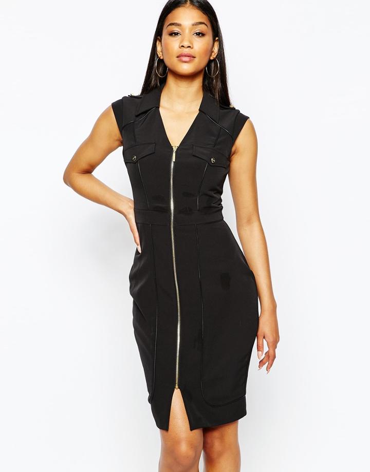 Lipsy Zip Pencil Dress With Shoulder Detail - Black