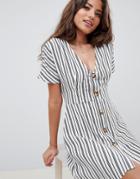 Asos Design Casual Button Through Dress In Stripe - Multi