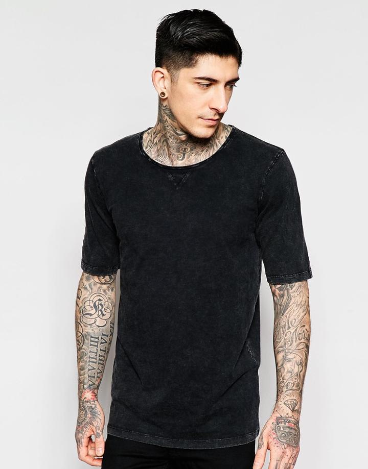 Lindbergh T-shirt With Vintage Wash In Black - Black