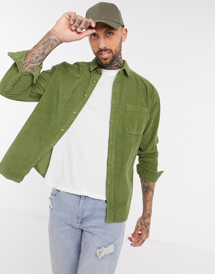 Asos Design 90s Oversized Cord Shirt In Green