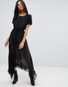 To Be Adored Inka Silk Maxi Dress With Lace Stepped Hem - Black
