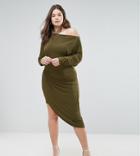 Club L Plus Asymetric Slinky Wrap Dress - Green