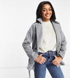 Parisian Petite Tie Waist Double Breasted Jacket In Gray-grey