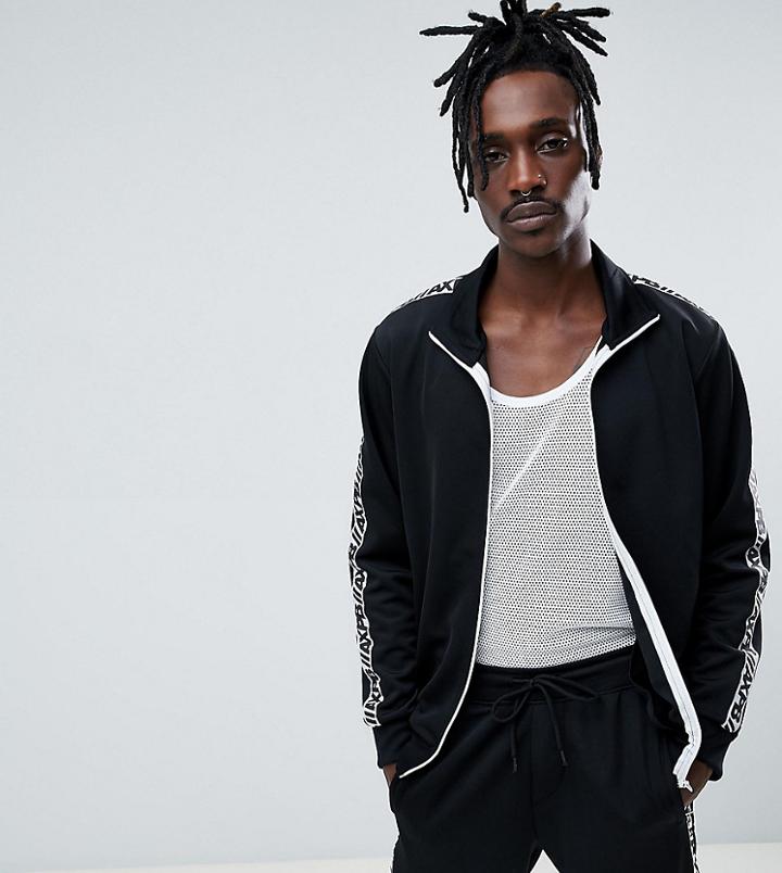 Pull & Bear Exclusive Tracksuit Top In Black With Logo On Sleeves - Black