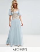 Asos Petite Wedding Contrast Lace Panel Maxi Dress - Blue