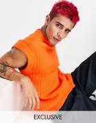 Collusion Knit Ribbed Crew Neck Tank In Orange