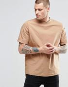 Asos Short Sleeve Military Woven T-shirt With Sleeve Pocket In Camel In Regular Fit - Camel