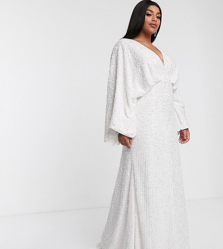 Asos Edition Curve Sequin Kimono Sleeve Wedding Dress-white