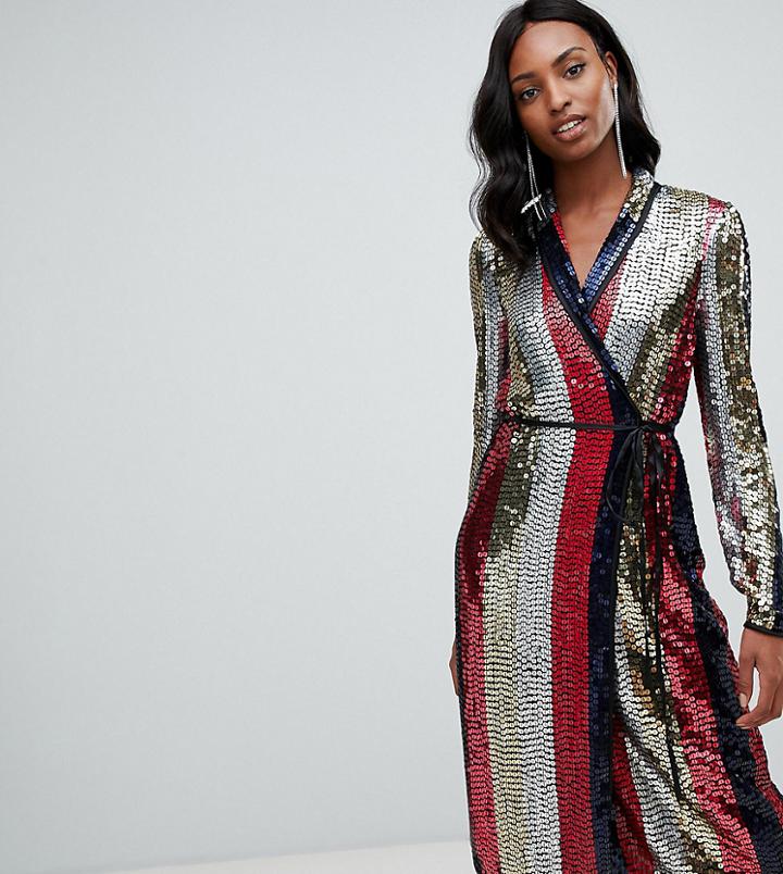 Asos Design Tall Stripe Wrap Midi Dress - Multi