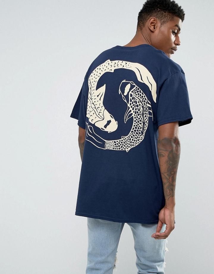 Hnr Ldn Oversized Koi Back Print T-shirt - Navy