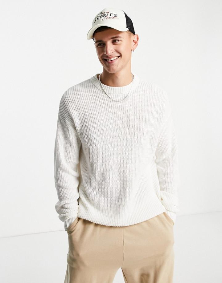 Jack & Jones Originals Oversized Ribbed Sweater In White