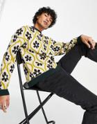 Asos Design Oversized Sweater With Flower Tile Jacuard-multi