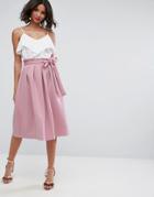 Asos Tall Scuba Prom Skirt With Paperbag Waist - Pink