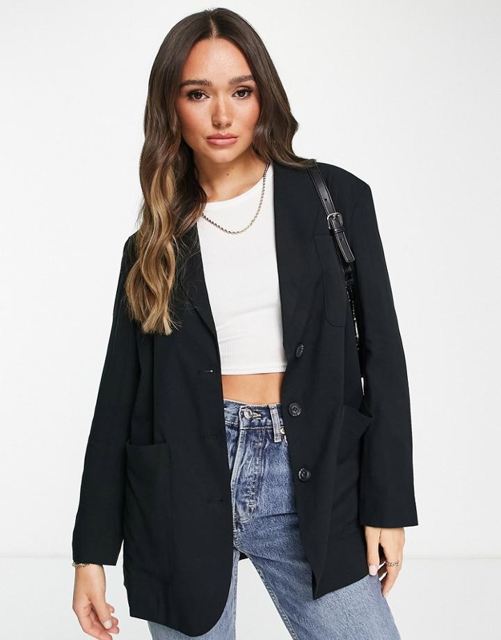 Topshop Relaxed Oversized Mensy Blazer In Black