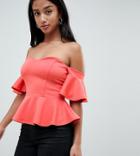 Asos Design Petite Pep Hem Top In Scuba - Orange