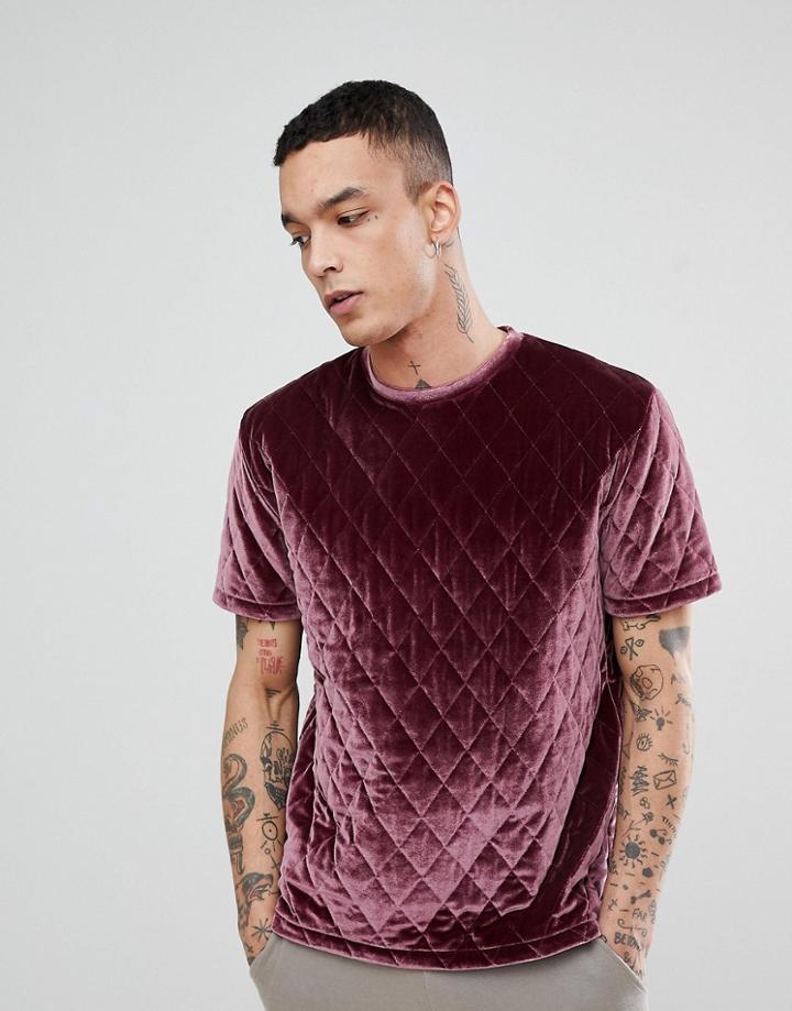 Asos Relaxed T-shirt In Quilted Velour In Pink - Pink