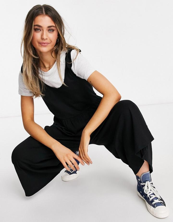 Asos Design Tie Shoulder Smock Jumpsuit In Black