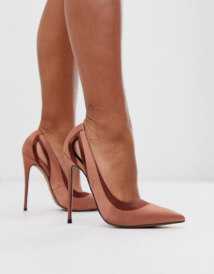 Asos Design Peaky Stiletto Pumps In Beige Satin Mix