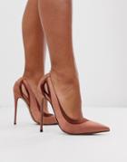 Asos Design Peaky Stiletto Pumps In Beige Satin Mix