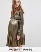 Bluebelle Maternity Metallic Long Sleeve Wrap Dress - Gold