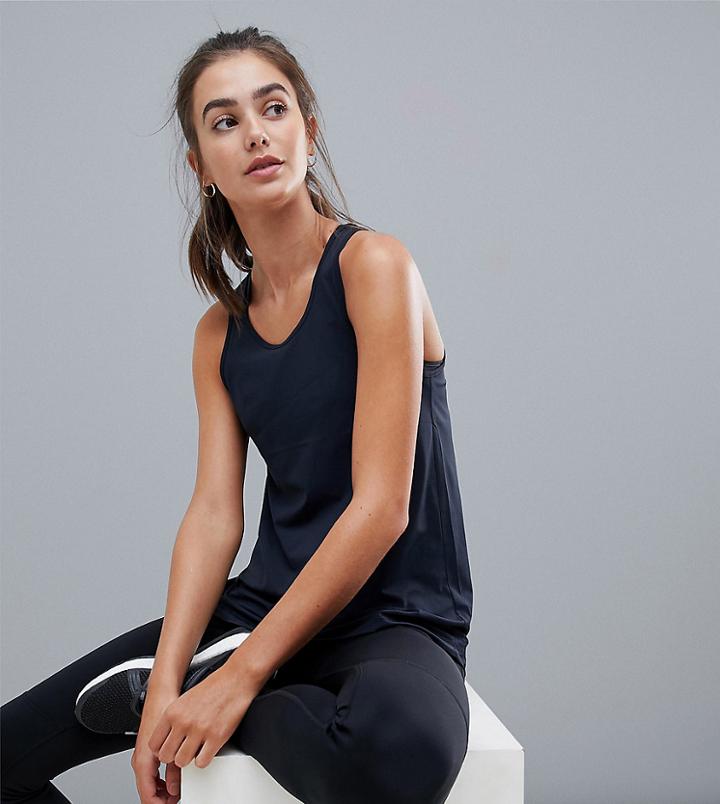 Asos 4505 Tall Loose Fit Run Tank With Pleat Back-black