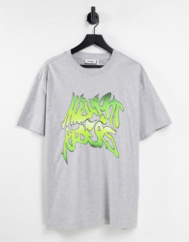 Weekday Oversized Printed T-shirt In Gray-grey