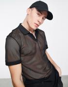 Asos Design Revere Polo T-shirt In Black Mesh