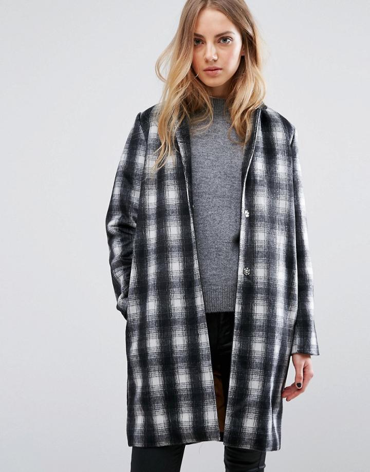 Brave Soul Check Coat - Black