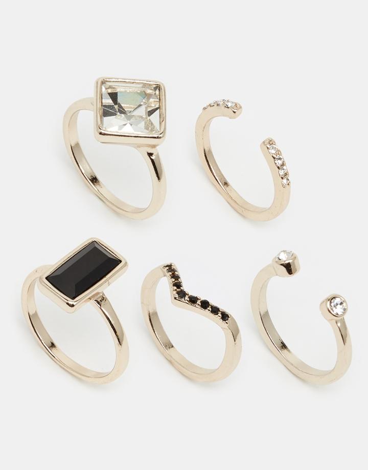 Oasis Deco & Pave Multi Stacking Rings - Gold