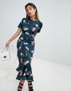 Fashion Union Maxi Tea Dress With Tie Open Back In Romantic Floral - Multi