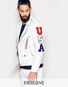 Reclaimed Vintage Leather Jacket With Usa Patches - White