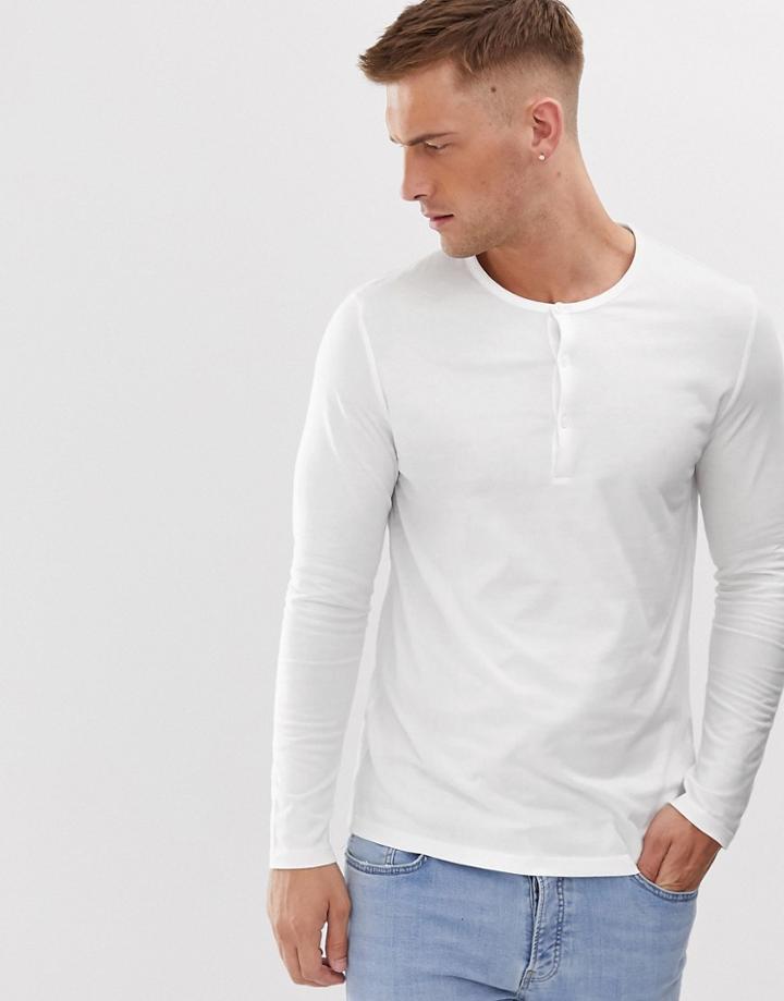 Asos Design Organic Long Sleeve T-shirt With Grandad Neck In White - White