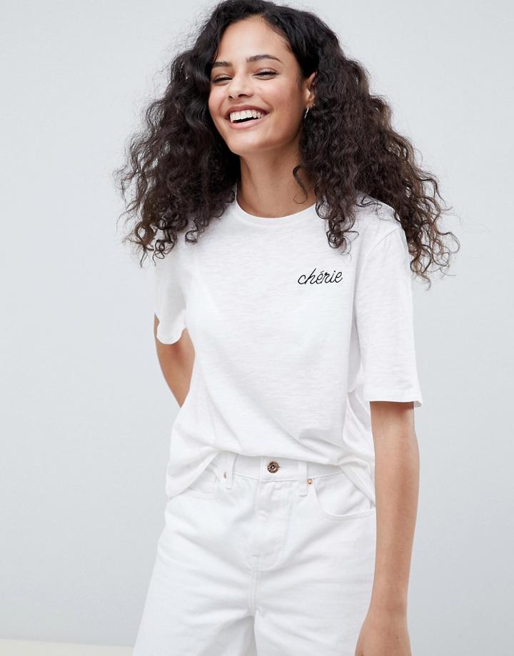 Only Mon Cherie Embroidered T-shirt - White