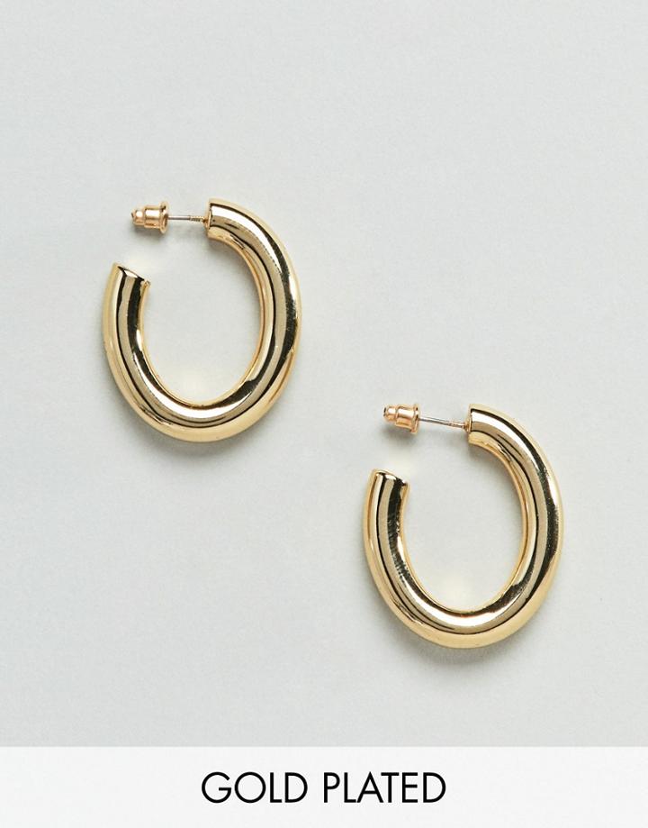 Asos Design Gold Plated Oval Hoop Earrings - Gold