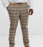 Twisted Tailor Plus Skinny Suit Pants In Heritage Brown Check-tan