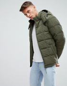 Esprit Puffer Jacket With Hood In Khaki - Green