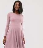 Blume Maternity Exclusive Long Sleeved Stretch Midi Skater Dress In Mauve - Purple