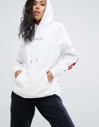 Wasted Paris Oversized Skate Hoodie With Rose Print Arms - White
