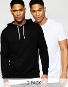 Asos Hoodie & Longline T-shirt 2 Pack Black/ White Save 15%