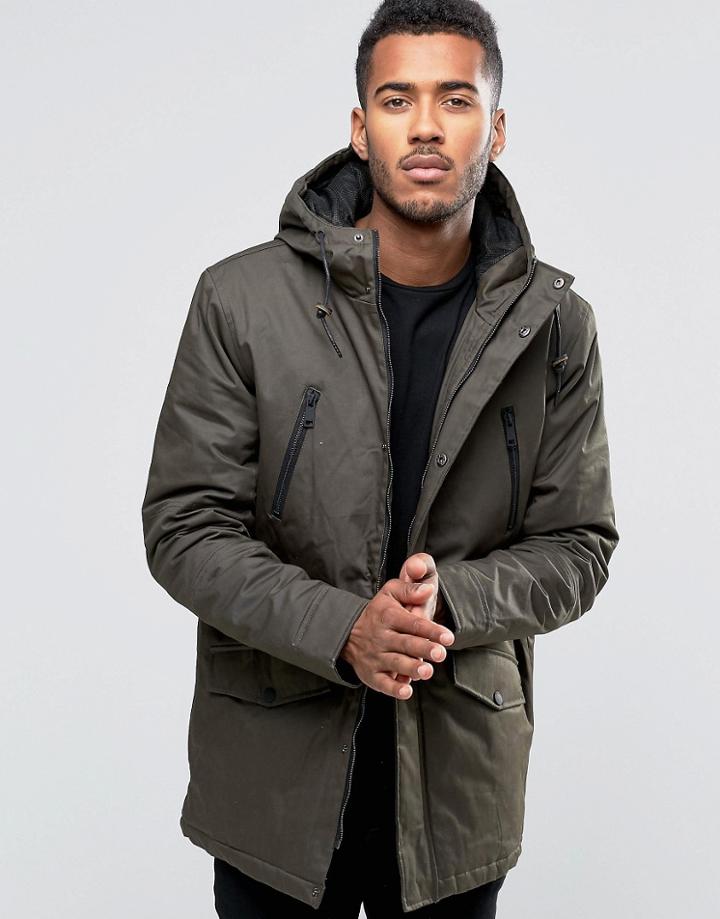 Brave Soul Hooded Bonded Parka - Green