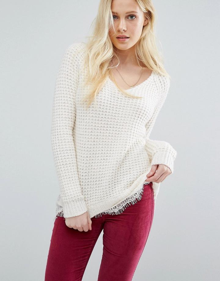 Hollister Lace Hem Sweater - Cream