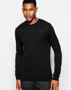 Asos Merino Wool Crew Neck Sweater - Black