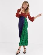 Liquorish Satin Midaxi Dress In Multi Polka Dot