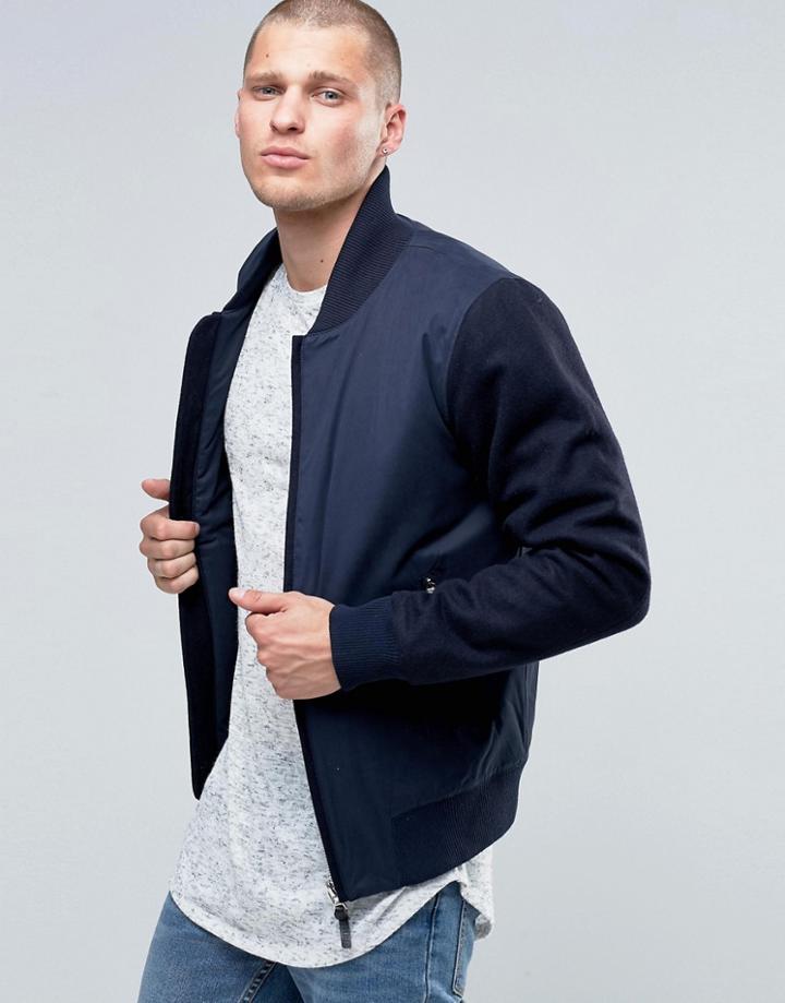 Fat Moose College Bomber Wool Sleeve Quilt Lining - Navy