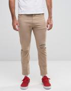 Asos Skinny 5 Pocket Pants In Stone With Rips And Distressing - Stone