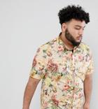 Asos Design Plus Slim Floral Printed Shirt In Off White - White