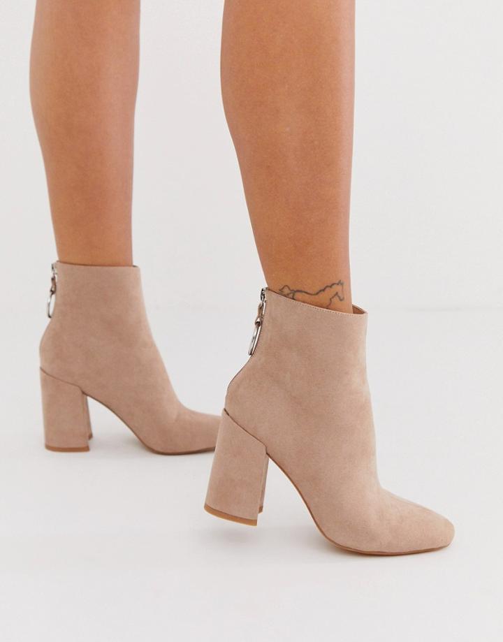 London Rebel High Block Heel Boots In Mink - Beige