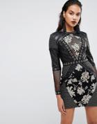Boohoo Premium Sequin And Mesh Detail Bodycon Dress - Black